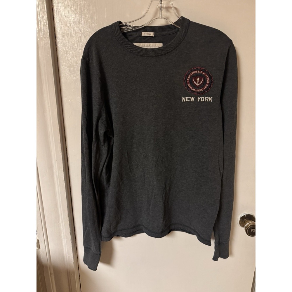 Abercrombie Fitch New York Logo Sweat Muscle Fit Pullover Men's Size L Gray Y2K